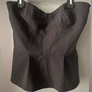 Black Strapless Peplum Textured Top